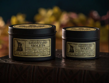 Load image into Gallery viewer, Graveyard Violets Tin Candle - The Upturned Cauldron