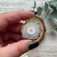 Load image into Gallery viewer, Gold-Plated Druzy Agate Slice Pendant