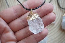 Load image into Gallery viewer, Gold Plated Raw Clear Quartz Pendant