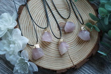 Load image into Gallery viewer, Gold Plated Raw Rose Quartz Pendant