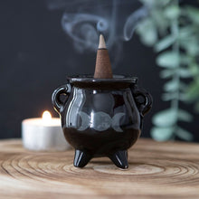 Load image into Gallery viewer, Triple Moon Cauldron Incense Holder
