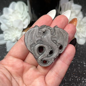 Silver Sheen Obsidian Flatback Dragon