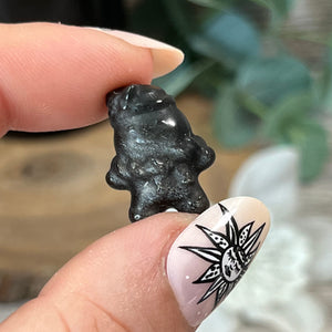 Teeny Silver Sheen Obsidian Christmas Gingerbread Man