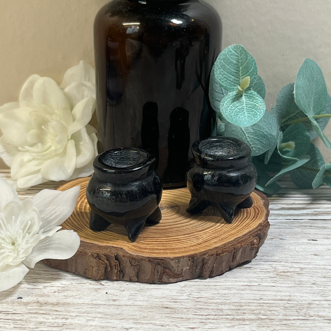 Small Silver Sheen Obsidian Cauldron