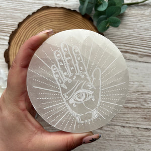 Etched Selenite Plate - Palmistry
