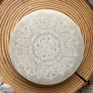 Etched Selenite Plate - GeoFlower