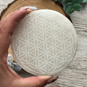 Etched Selenite Plate - Flower of Life