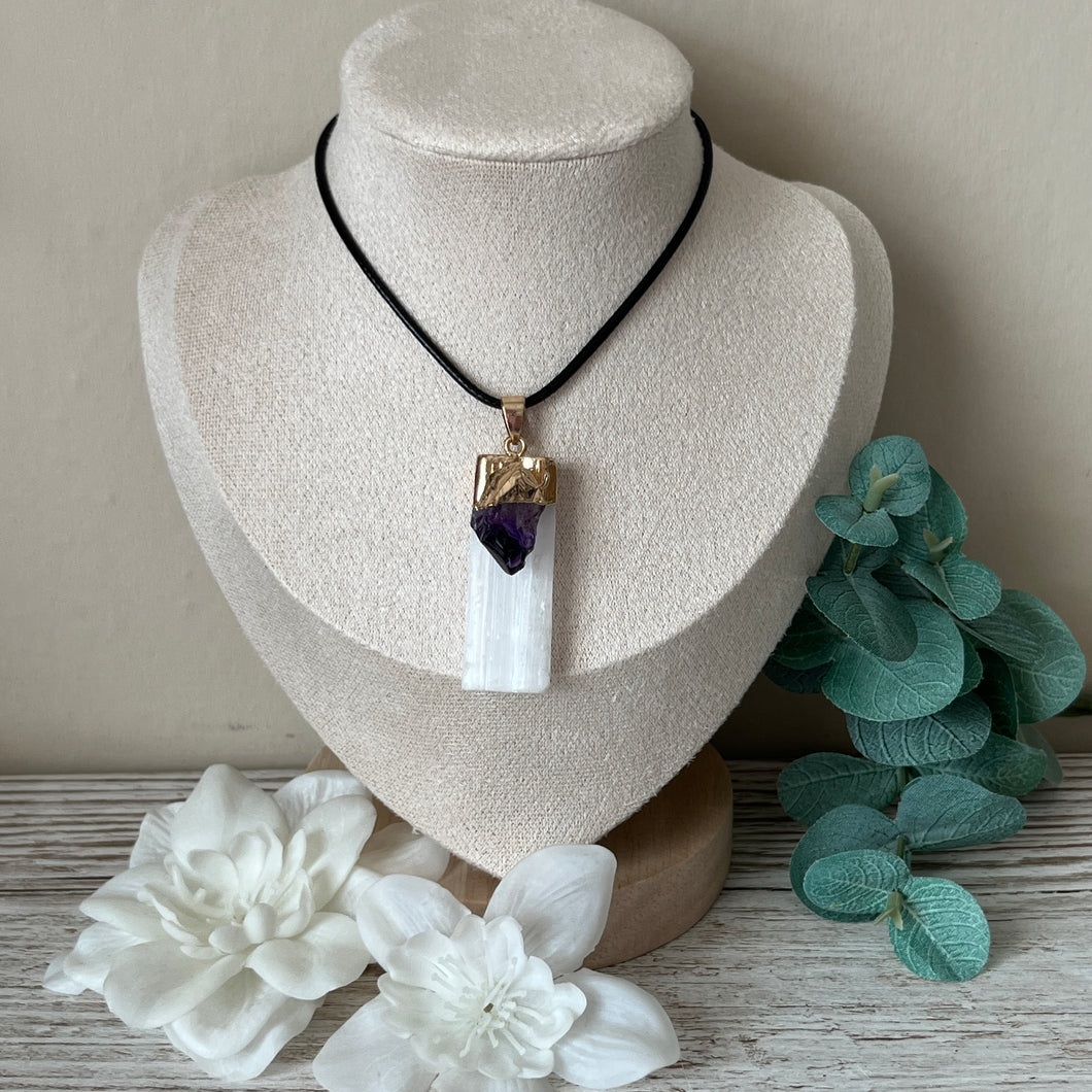 Raw SatinSpar Amethyst Pendant A (Dark)