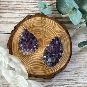 Drop Gold Plated Raw Amethyst Pendant