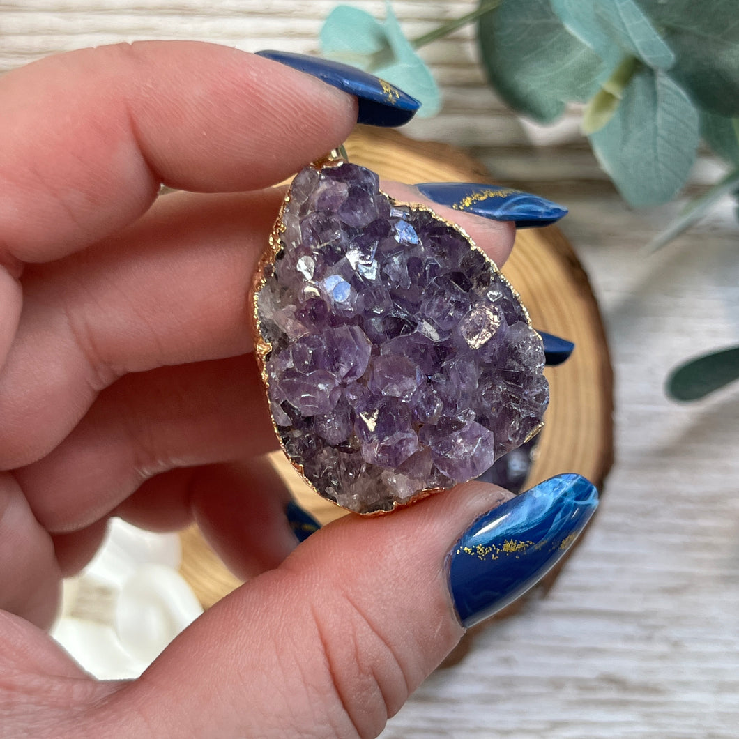 Drop Gold Plated Raw Amethyst Pendant