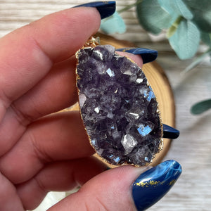 Drop Gold Plated Raw Amethyst Pendant