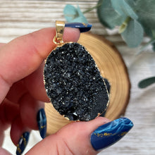 Load image into Gallery viewer, Drop Gold Plated Raw Black Amethyst Pendant
