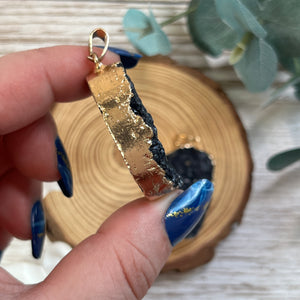 Drop Gold Plated Raw Black Amethyst Pendant