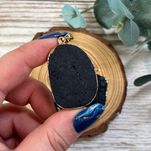 Drop Gold Plated Raw Black Amethyst Pendant