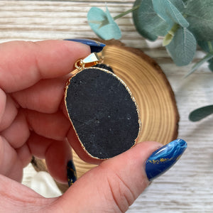 Drop Gold Plated Raw Black Amethyst Pendant