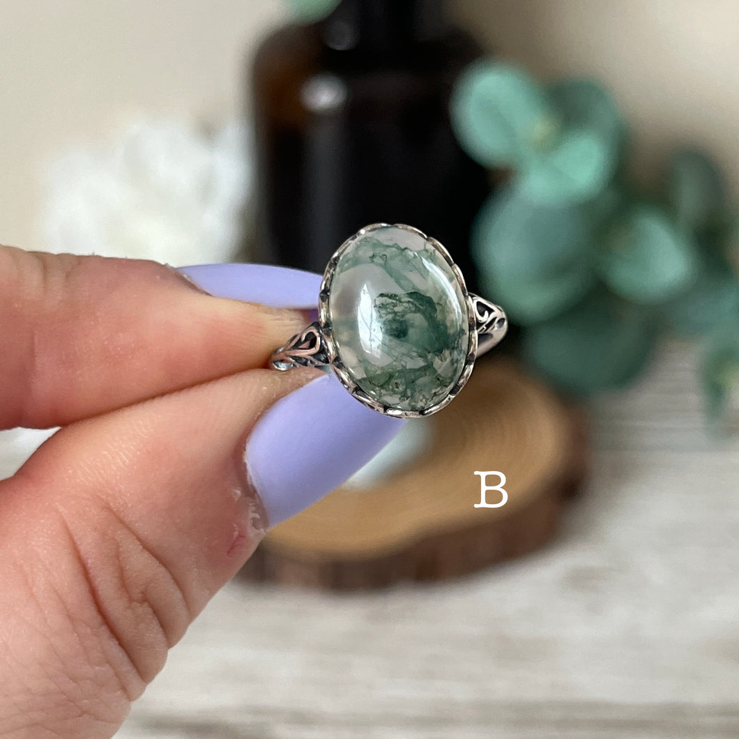 ArtDeco Moss Agate S925 Ring