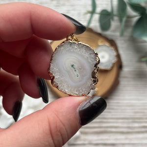 Gold-Plated Druzy Agate Slice Pendant