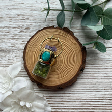 Load image into Gallery viewer, Gold Metal Peridot Chips Pendant with Amethyst and Turquoise
