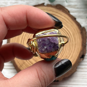 Gold Metal Peridot Chips Pendant with Amethyst and Turquoise
