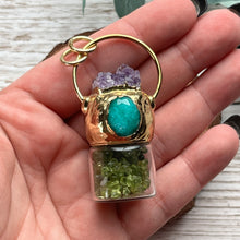 Load image into Gallery viewer, Gold Metal Peridot Chips Pendant with Amethyst and Turquoise
