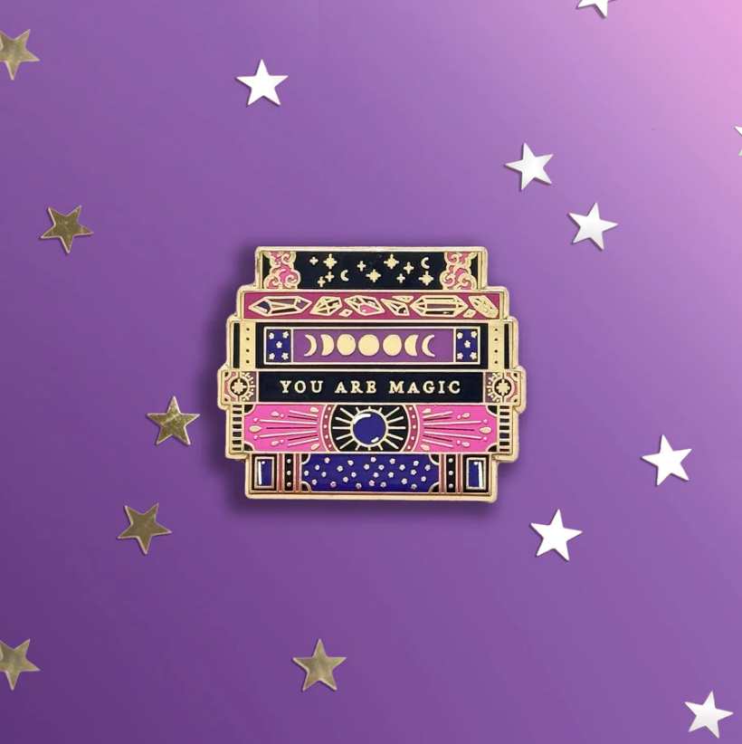 Magical Book Stack Purple Enamel Pin - The Quirky Cup Collective