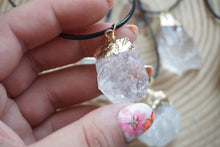Load image into Gallery viewer, Gold Plated Raw Clear Quartz Pendant
