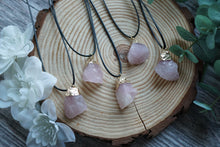 Load image into Gallery viewer, Gold Plated Raw Rose Quartz Pendant
