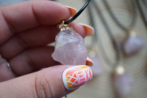 Gold Plated Raw Rose Quartz Pendant