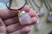 Load image into Gallery viewer, Gold Plated Raw Rose Quartz Pendant
