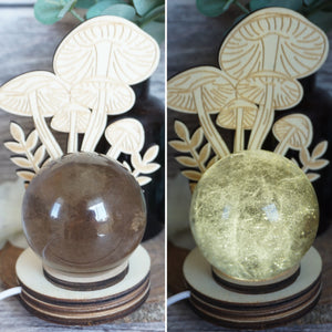 Large Etched Mushroom Wood Sphere Holder
