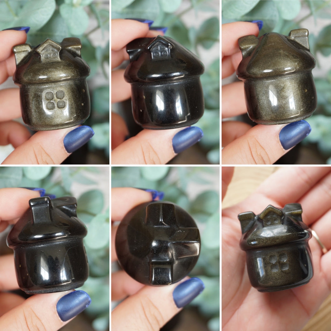 Small Golden Sheen Obsidian Fairy House Carving