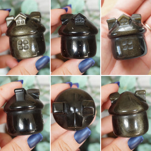 Small Golden Sheen Obsidian Fairy House Carving