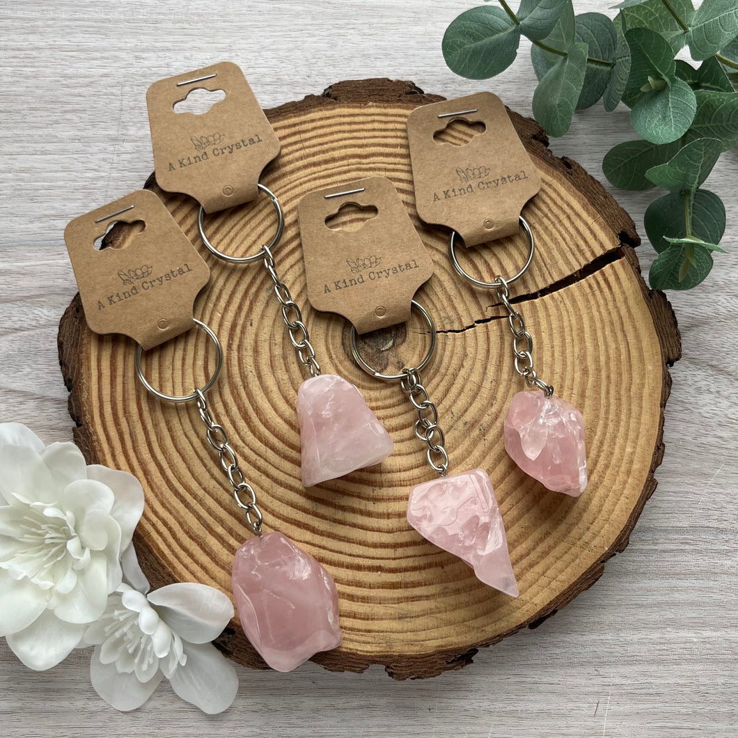 Polished Raw Rose Quartz Keyring