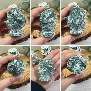 Large Druzy Moss Agate Owl