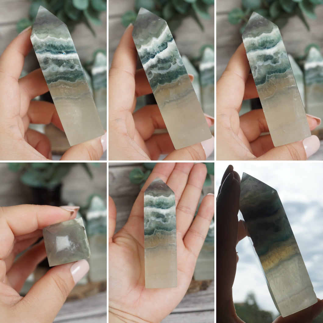 Snowflake Green Fluorite Obelisk